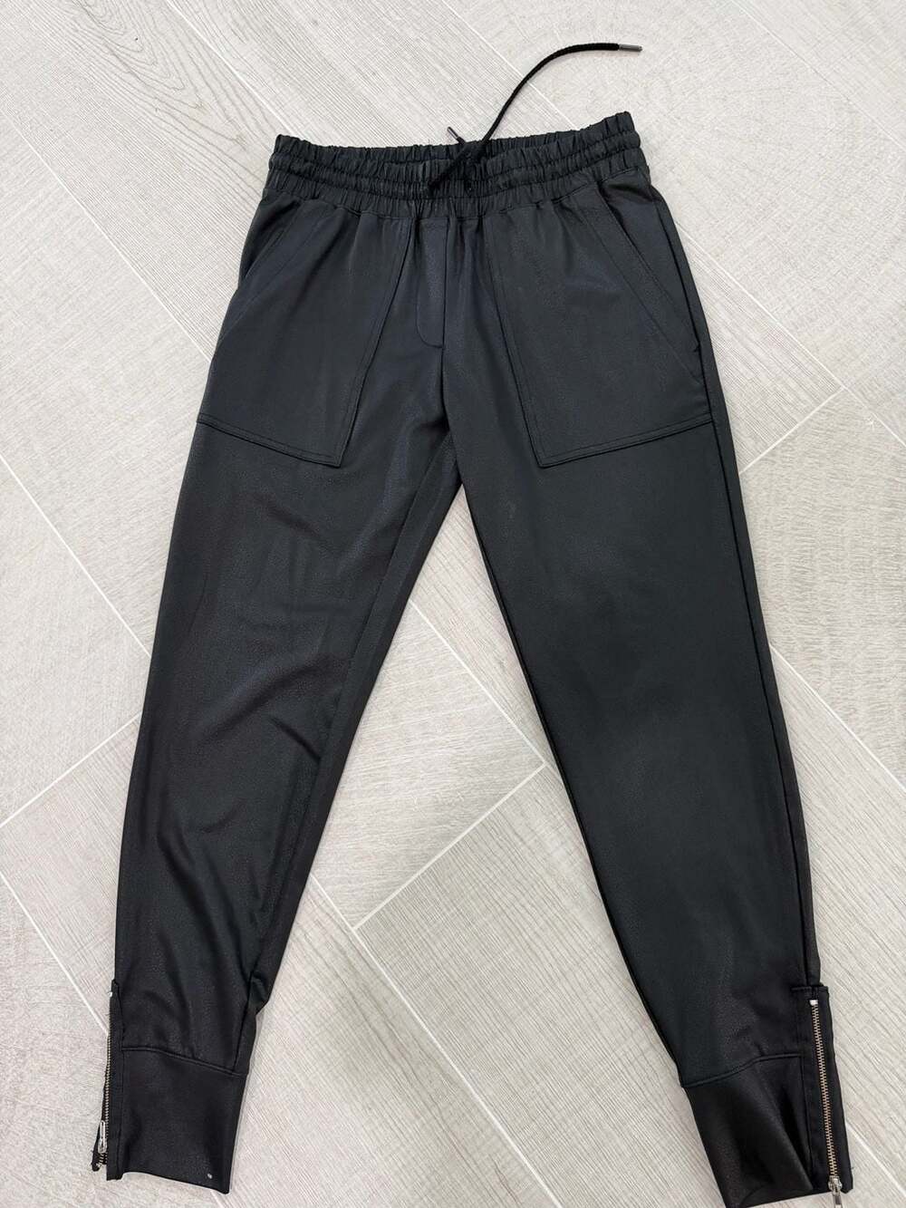 FIFTY Black Faux Leather Joggers with Ankle Zippers